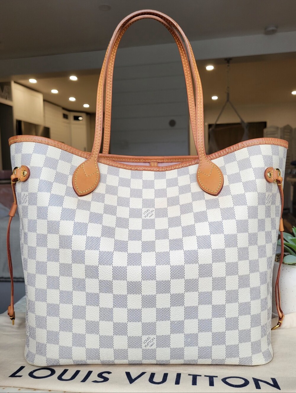 💕Louis Vuitton Tote Bag Neverfull MM Damier AZUR "Rose Ballerine"